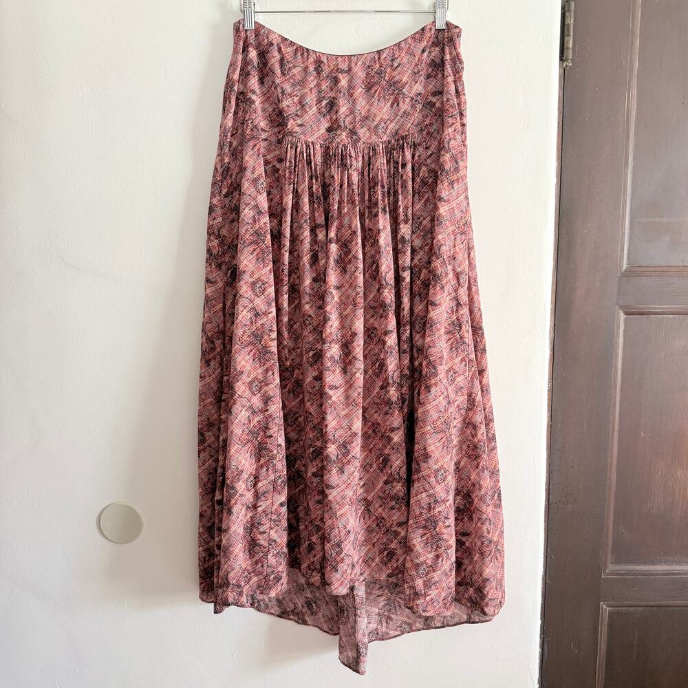 PERUVIAN CONNECTION Burgundy and pink floral boho Maxi Skirt | Size 12